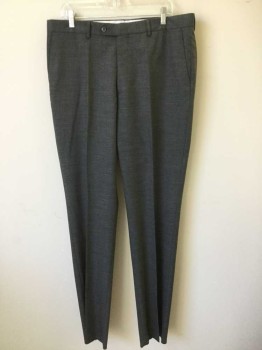 Mens, Suit, Pants, JOS A BANKS, Gray, Wool, Spandex, Heathered, 36w, Stretch Wool, Flat Front,zip Fly, 4 Pockets