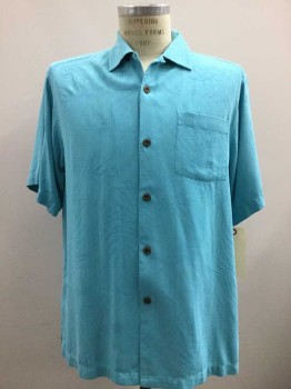 Mens, Hawaiian Shirt, Tommy Bahama, Turquoise Blue, Silk, Floral, Small, Short Sleeve,