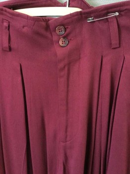 ILLEGAL EQUIPMENT, Red Burgundy, Rayon, Solid, Gabardine, Double Pleated Hollywood Waist, Zipper Fly, 3 Pockets, Tapered Leg,