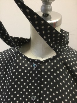 KATE MOSS/EQUIPMENT, Black, Cream, Silk, Stars, Black with Cream 7 Point Stars Pattern, Long Sleeve Button Front, Round Neck with Self "Pussy Bow" Ties at Neck