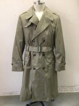 Mens, Coat, Trenchcoat, N/L, Beige, Poly/Cotton, Solid, 42L, Double Breasted, Collar Attached, Epaulettes at Shoulders, 2 Pockets, ***Comes with Detachable Lining with Barcode # Written Inside, Also Matching Belt, Multiple