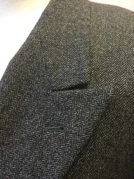 TODAY'S MAN, Black, Gray, Wool, Herringbone, Double Breasted, Peaked Lapel, 3 Pockets, Solid Black Lining