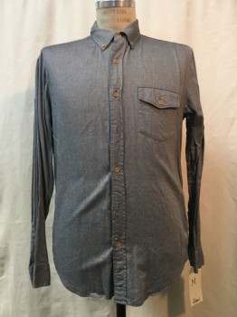 JCREW, Gray, Cotton, Solid, Gray, Button Front, Button Down Collar, Long Sleeves, 1 Pocket,