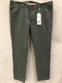 Mens, Casual Pants, SCOTCH & SODA, Olive Green, Cotton, Polyester, Solid, 32, 33, Olive, Flat Front, Zip Front, 4 Pockets,
