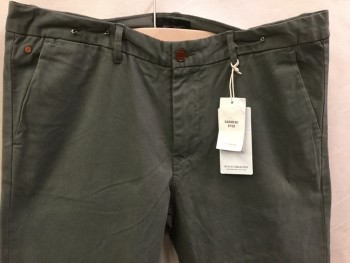 Mens, Casual Pants, SCOTCH & SODA, Olive Green, Cotton, Polyester, Solid, 32, 33, Olive, Flat Front, Zip Front, 4 Pockets,