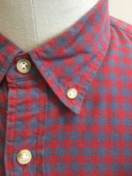 J.CREW, Red, Slate Gray, Cotton, Check , Long Sleeve Button Front, Collar Attached, Button Down Collar, 1 Patch Pocket