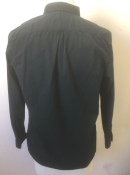 DOUBLE RL, Black, Cotton, Solid, Long Sleeve Button Front, Collar Attached, 1 Patch Pocket