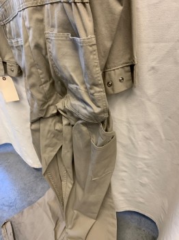 RED KAP, Khaki Brown, Cotton, Solid, Zip Front, Ls, Collar Attached, 6 Pockets,