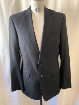 KENNETH COLE, Black, Wool, Solid, Notched Lapel, Single Breasted, Button Front, 2 Buttons, 3 Pockets