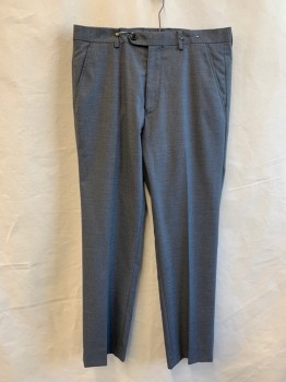 ALFANI, Heather Gray, Polyester, Rayon, Flat Front, Zip Fly, Button Tab Closure, 4 Pockets, Belt Loops