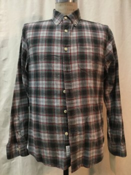 GRAYERS, Heather Gray, Black, Coral Pink, Cotton, Plaid, Button Front, Button Down Collar, Long Sleeves, 1 Pocket,