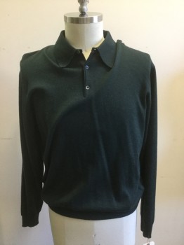 JW. NORDSTROM, Dk Green, Wool, Solid, 3 Buttons Placket, Collar Attached, Long Sleeves,