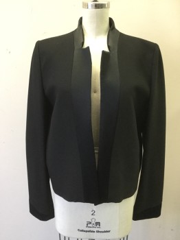 Womens, Blazer, MAJE, Black, Polyester, Viscose, Solid, 36, 4, Open Front, Notched Satin Lapel, 2 Pockets, Long Sleeves, Satin Cuff