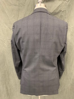 HUGO BOSS, Charcoal Gray, Black, Wool, Plaid, Single Breasted, Collar Attached, Notched Lapel, Hand Picked Collar/Lapel, 2 Buttons,  3 Pockets