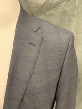 HUGO BOSS, Charcoal Gray, Black, Wool, Plaid, Single Breasted, Collar Attached, Notched Lapel, Hand Picked Collar/Lapel, 2 Buttons,  3 Pockets