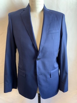 JOHN VARVATOS, Navy Blue, Wool, Solid, Single Breasted, 2 Buttons,  Notched Lapel, Top Stitch, 3 Pockets, Double Back Vents