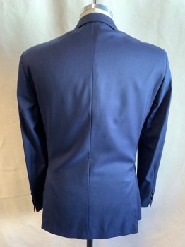 JOHN VARVATOS, Navy Blue, Wool, Solid, Single Breasted, 2 Buttons,  Notched Lapel, Top Stitch, 3 Pockets, Double Back Vents