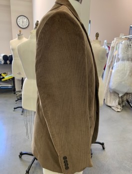SADDLEBRED, Brown, Poly/Cotton, Corduroy, Single Breasted, Notched Lapel, 2 Buttons, 3 Pockets, 1 Vent