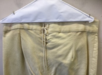 MBA LTD, Cream, Cotton, Solid, Military Uniform Breeches, Brushed Twill, Fall Front, Knee Length, Gold Buttons and Buckle at Leg Opening, Lacings/Ties at Center Back Waist, Aged/Dirty,  Made To Order Reproduction Late 1700's Early 1800's