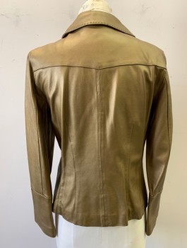 CABI, Gold, Leather, Solid, Single Breasted, Notched Lapel, 2 Buttons, Handpicked Stitching at Lapel, 2 Pockets, Fitted