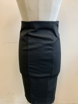ZARA, Black, Polyester, Spandex, Solid, Stretchy Pencil Skirt, Overlocked Seams