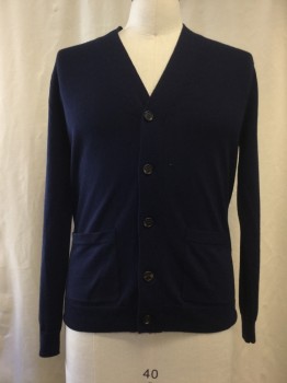 Mens, Cardigan Sweater, JCREW, Navy Blue, Wool, Solid, M, Button Front, 2 Pockets,