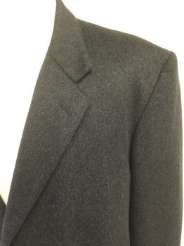 Mens, Coat, Overcoat, ANDREW LANZINO, Charcoal Gray, Wool, Nylon, Heathered, 38R, Single Breasted, Collar Attached, Notched Lapel, 2 Pockets, Long Sleeves