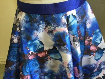 Womens, Dress, Piece 2, AMELIA COUTURE, Blue, Lt Blue, Navy Blue, Pink, White, Polyester, Floral, 10, Back Zipper, Pleated Skirt, Tulle Lined Underskirt