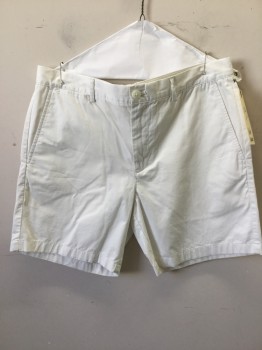 Mens, Shorts, CLUB MONACO, White, Cotton, Solid, 33, Flat Front, 5 Pockets, "Baxter" Slim Fit
