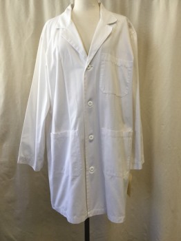 LETAP, White, Poly/Cotton, Solid, Button Front, Open Collar Attached, 3 Pockets,