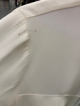 THEORY, White, Silk, Solid, Chiffon, Long Sleeve Button Front, Collar Attached, Square Self Panels at Center Front Bust, Stain  Dots On Right Shoulder See Detail Photo,