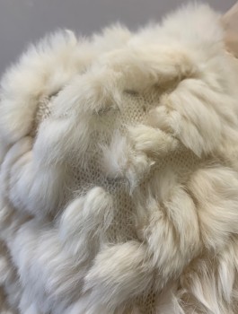 N/L, Ivory White, Fur, Wool, Solid, Cropped Knit with Horizontal Rows of Rabbit Fur, Long Sleeves, Open at Front with No Closures