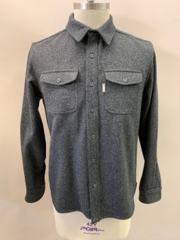 Mens, Casual Jacket, BEST MADE CO, Dk Gray, Wool, 42, Shaket, Collar Attached, Single Breasted, Button Front, 1 Chest Pockets, Long Sleeves