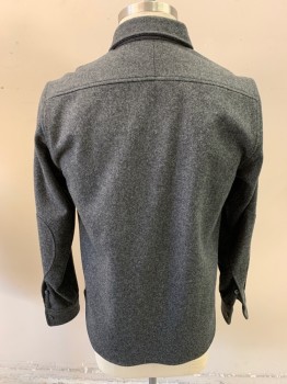 Mens, Casual Jacket, BEST MADE CO, Dk Gray, Wool, 42, Shaket, Collar Attached, Single Breasted, Button Front, 1 Chest Pockets, Long Sleeves