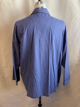 Mens, Sleepwear PJ Top, BROOKS BROTHERS, Blue, Navy Blue, Cotton, Solid, XL, SHIRT, Collar Attached, Button Front, Long Sleeves, Notched Lapel, 1 Pocket, Navy Pipe Trim
