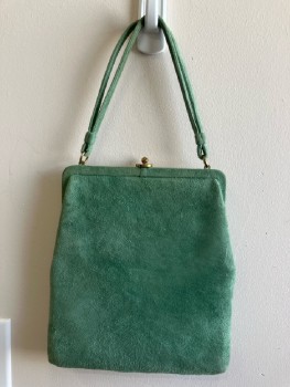 PARISTYLE, Seafoam Suede, 2 Handles, Clam Shell Opening, with Small Mirror And Coin Purse