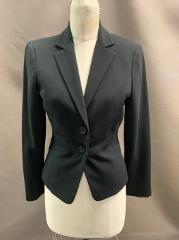 Womens, Blazer, CALVIN KLEIN, Black, Polyester, Solid, 4, Notched Lapel, Single Breasted, Button Front, 3 Buttons, Black Stitched Lines
