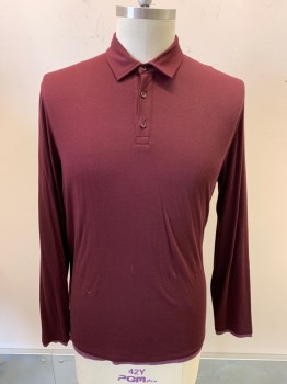 VINCE, Red Burgundy, Cotton, Solid, C.A., 1/4  Button Front, L/S, Attached Under Shirt