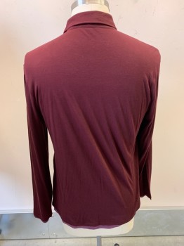 VINCE, Red Burgundy, Cotton, Solid, C.A., 1/4  Button Front, L/S, Attached Under Shirt