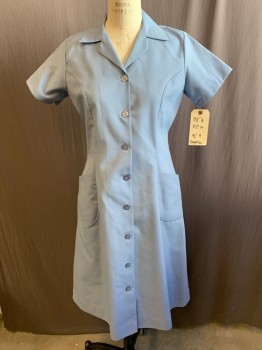 ANGELICA, Dusty Blue, Poly/Cotton, Solid, Button Front, Collar Attached, Short Sleeves, 2 Pockets, Multiples