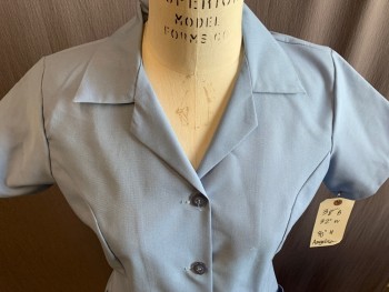 ANGELICA, Dusty Blue, Poly/Cotton, Solid, Button Front, Collar Attached, Short Sleeves, 2 Pockets, Multiples