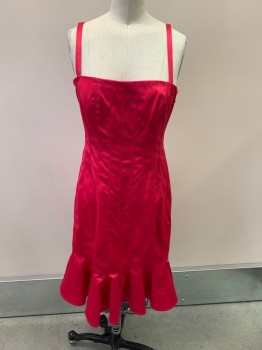 Womens, Cocktail Dress, NINE WEST, Hot Pink, Polyester, Spandex, B: 32, 4, W: 25, Square Neckline, Vertical Stitching, Pleated Hem, Sleeveless, Zip Side