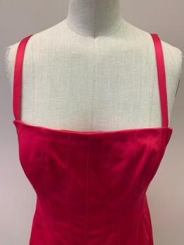 Womens, Cocktail Dress, NINE WEST, Hot Pink, Polyester, Spandex, B: 32, 4, W: 25, Square Neckline, Vertical Stitching, Pleated Hem, Sleeveless, Zip Side
