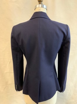 J. CREW, Navy Blue, Wool, Solid, Single Breasted, Collar Attached, Notched Lapel, 3 Pockets, 1 Button