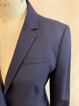 Womens, Suit, Jacket, J. CREW, Navy Blue, Wool, Solid, 4, Single Breasted, Collar Attached, Notched Lapel, 3 Pockets, 1 Button