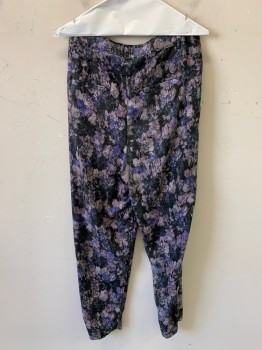 Kimchi Blue, Black, Purple, Gray, Pink, Dk Green, Polyester, Floral, Pleated, Side Pockets, Zip Front, Belt Loops