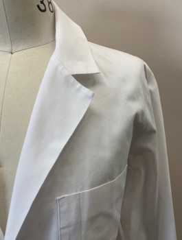 CHEROKEE, White, Poly/Cotton, Solid, C.A., Notched Lapel, 4 Buttons, 3 Pockets,