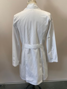 Womens, Lab Coat Women, NL, White, Poly/Cotton, Solid, S, C.A., Notched Lapel, 3 Buttons, 2 Pockets, Belted Back,