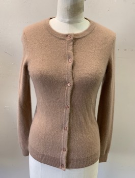 Womens, Cardigan Sweater, BLOOMINGDALES, Beige, Cashmere, Solid, S, Knit, L/S, Round Neck