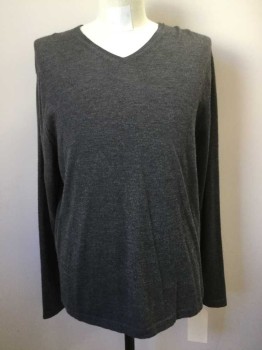 Mens, Pullover Sweater, NIEMAN MARCUS, Gray, Cashmere, Solid, XL, V-neck, Long Sleeves,